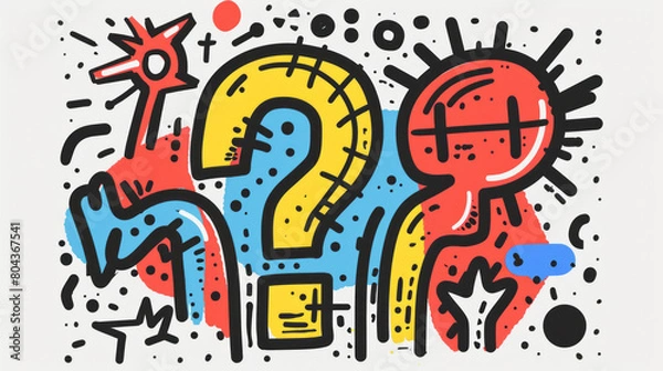 Fototapeta Colorful abstract artwork with a large question mark and dynamic elements