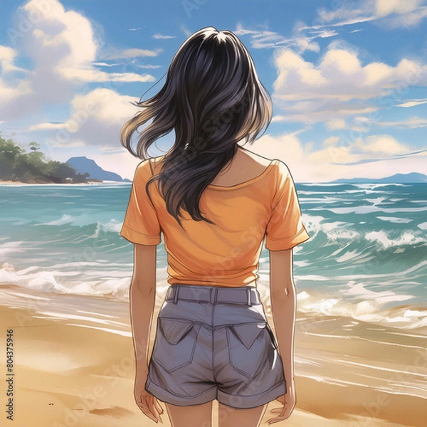 Obraz 바다 보고 있는 소녀