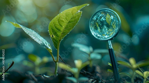 Obraz Discover Eco-Friendly Options Through Magnifying Glass Against Abstract Backdrop
