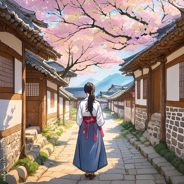 Obraz 한옥 앞 소녀