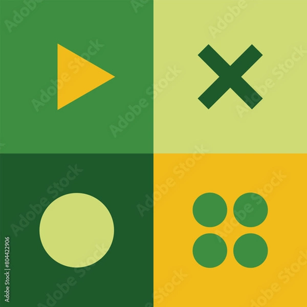 Fototapeta neo geometry play icon, multiple icon, cirlce, and dots variation with yellow and green color
