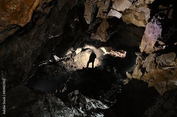 Obraz caver in a cave, Pugnetto, Mezzenile, Piedmont, Italy