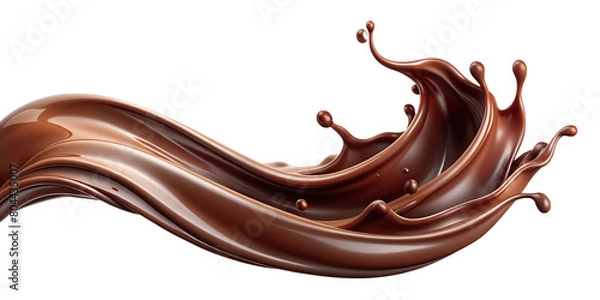 Fototapeta Wave of melted chocolate splattering splashing isolated on white or transparent background. .AI Generated