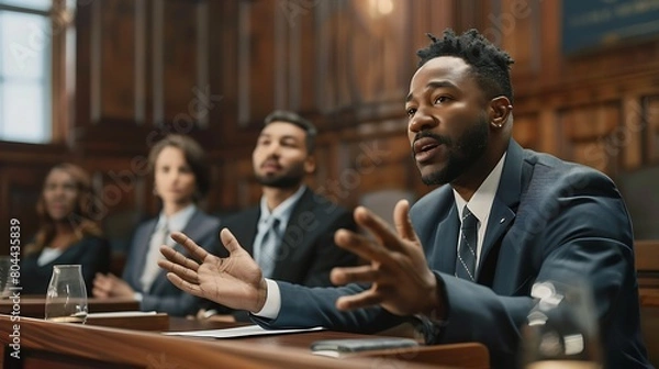 Fototapeta lawyer in court talking and gesturing
