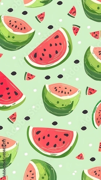 Fototapeta cute drawn watermelons in pattern