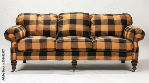 Obraz A buffalo plaid couch, sturdy and majestic, its fabric mimicking the pattern of the animal s coat