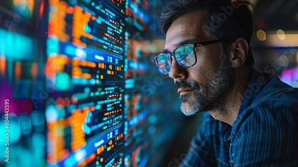 Fototapeta Data scientist configuring a database to manage extensive metadata structures for digital media files