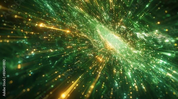 Fototapeta A digital representation of a hyperspace or warp speed effect, with streaks of light extending from a central point to create a sense of rapid motion.