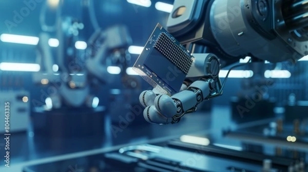 Fototapeta Robotic Arm Assembling Circuit Board
