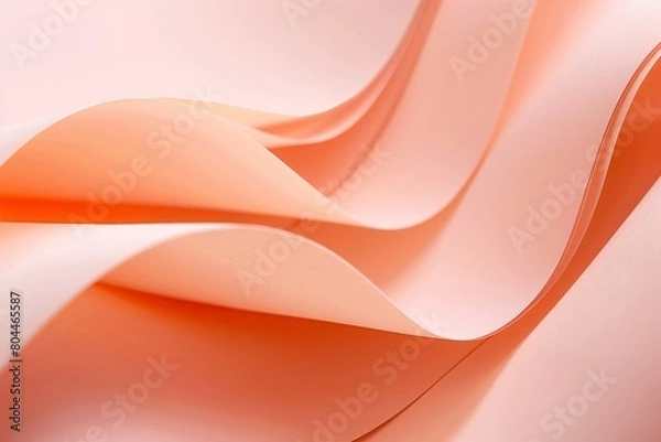Fototapeta Abstract smooth curves of folded coral peach paper creating a dynamic flow. Modern minimalist design concept for wallpaper, poster, banner with copy space.