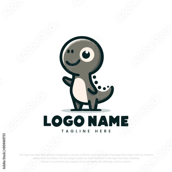 Fototapeta Little cute dinosaur cartoon character
