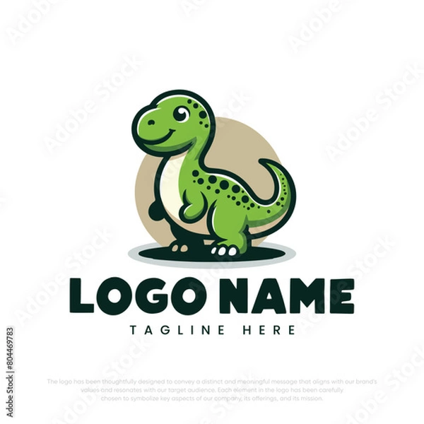 Fototapeta Little cute dinosaur cartoon character
