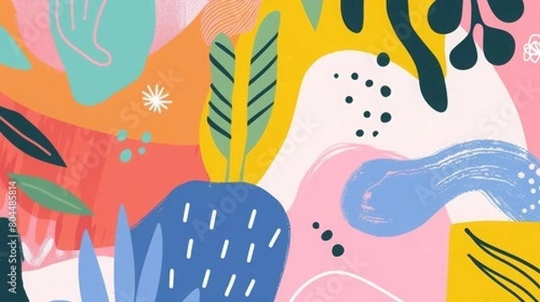 Fototapeta Various colorful shapes and doodle objects, geometric figures Abstract contemporary modern trendy illustration Hand drawn Vector set Poster, logo, print templates