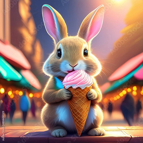 Obraz 아이스크림 들고 있는 토끼