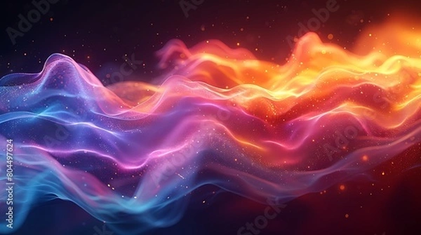 Fototapeta Illustrate the fluid dynamics of financial markets with waves in a spectrum of colors, each wave turning into a line graph or bar chart at the crest, showcasing the volatility.