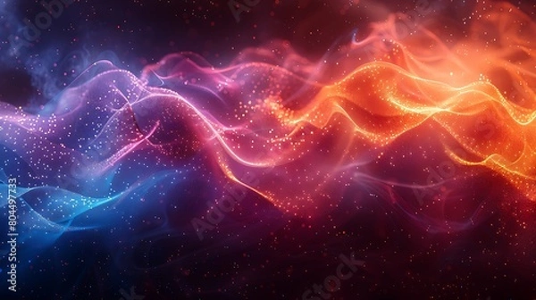 Fototapeta Illustrate the fluid dynamics of financial markets with waves in a spectrum of colors, each wave turning into a line graph or bar chart at the crest, showcasing the volatility.