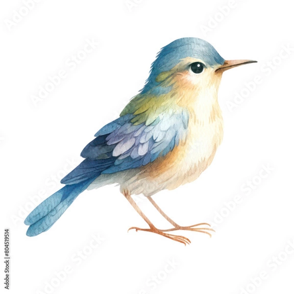 Obraz A watercolor painting of a blue bird with a yellow belly and a blue head.