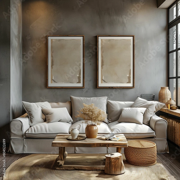 Fototapeta Spacious living room with large window. Generative AI
