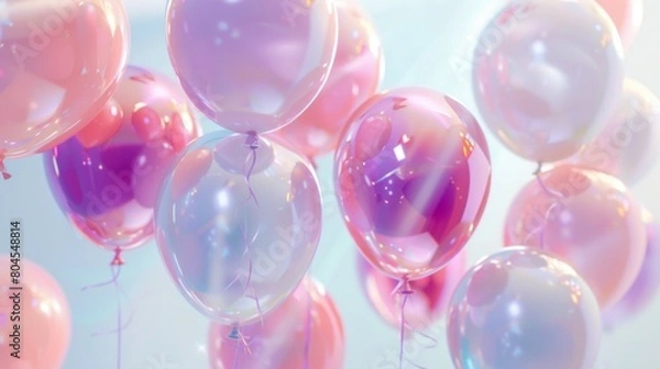 Fototapeta 3d Realistic Colorful Balloons , Holiday illustration of balloons, birthday party decoration isolated on white background, soft color, bright light pastel tone colors, best detail and resolution.