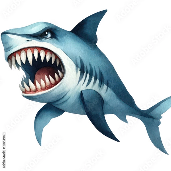 Fototapeta A cartoon shark with its mouth open and sharp teeth
