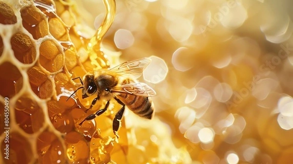 Fototapeta clouse A bee and honeycomb, bee nest 