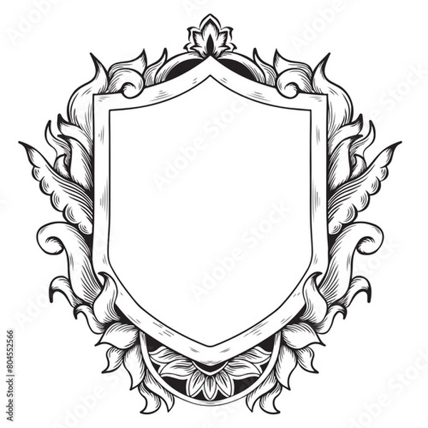 Obraz tattoo and t-shirt design black and white hand drawn frame engraving ornament
