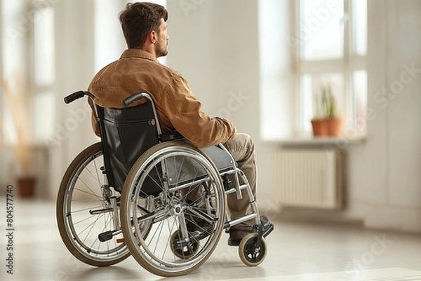 Obraz Man in wheelchair indoors looking away