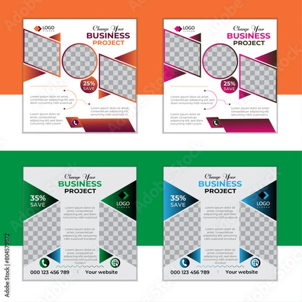 Fototapeta Professional digital marketing business social media post vector design template set bundle. Creative online advertising social media banner,  with 4 layout