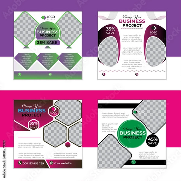 Fototapeta Professional digital marketing business social media post vector design template set bundle. Creative online advertising social media banner,  with 4 layout