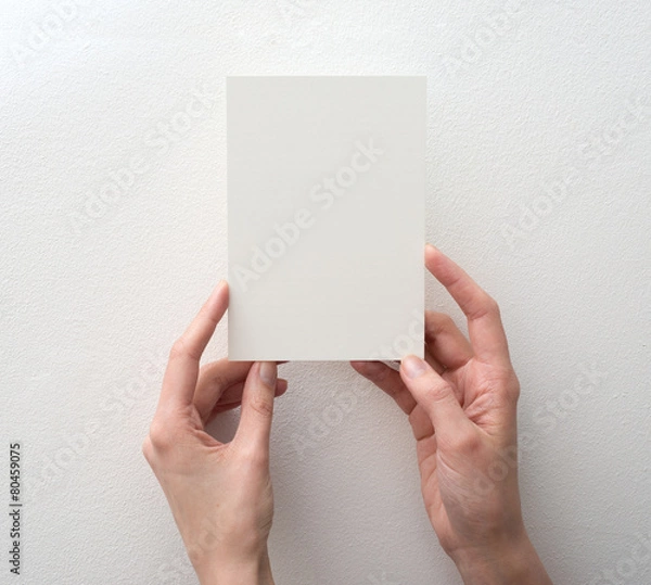 Fototapeta hand holding blank card on white background