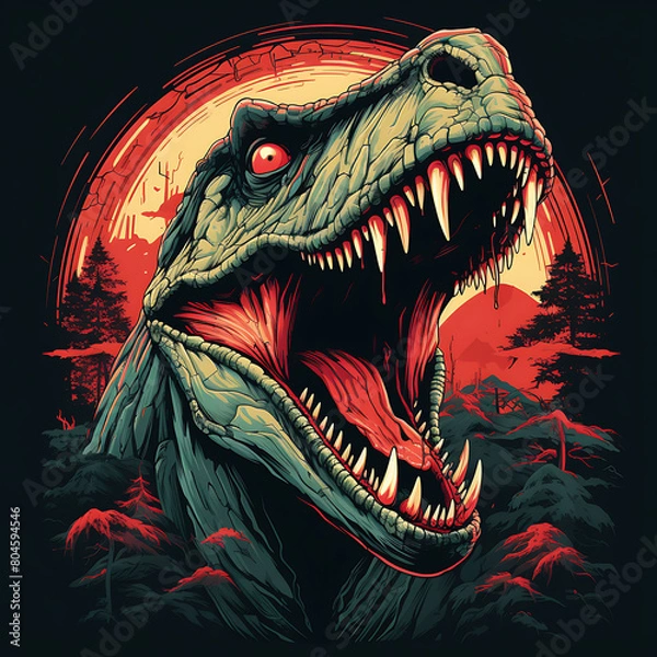 Obraz Angry tyrannosaurus rex in the forest, vector illustration.