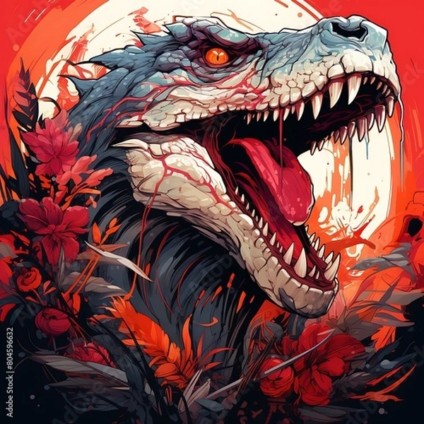 Obraz Angry tyrannosaurus rex in the forest, vector illustration.