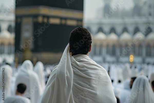 Fototapeta A muslim standing in front Kaaba doing hajj