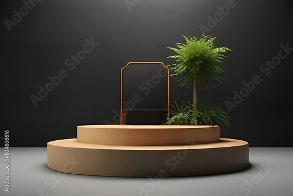 Fototapeta Podium on black background and tree