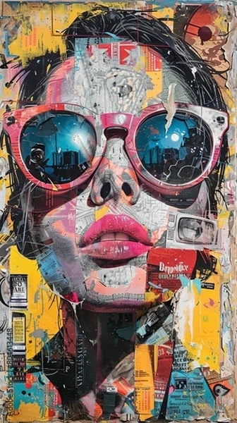 Obraz Colorful Pop Art Collage with Sunglasses