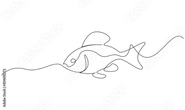 Fototapeta Vector continuous one simple single abstract line drawing of Fish isolated on white background