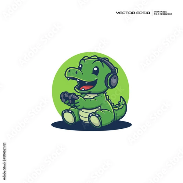 Fototapeta cute crocodile playing games, character, mascot, logo, design, vector, eps 10