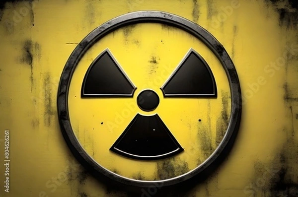 Obraz Close-Up of a Radiation Warning Symbol on a Yellow Background