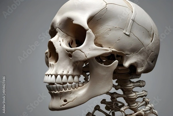 Fototapeta Human Skeleton Head on Grey Background