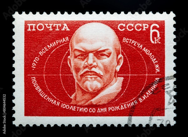 Fototapeta A stamp printed in the USSR shows Vladimir Ilyich Lenin, circa 1965