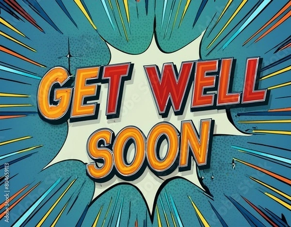 Fototapeta get well soon, letter, lettering, abc, text, card, soon, inspirational, love, friendly, drawing, expression, saying, ink, support, invitation, motivation, sick, emblem, recovery, sticker, encouragemen