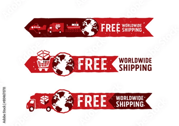Fototapeta Worldwide shipping logos and signs with globe icon