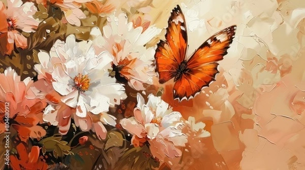 Fototapeta A radiant composition of golden paper butterflies and cherry blossoms on a sunny yellow background, evoking warmth and joy.