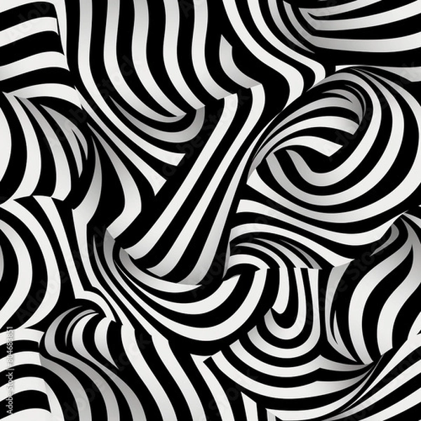 Fototapeta hypnotic black and white optical illusion with swirling stripe pattern, seamless background, digital art, interior design, wallpaper