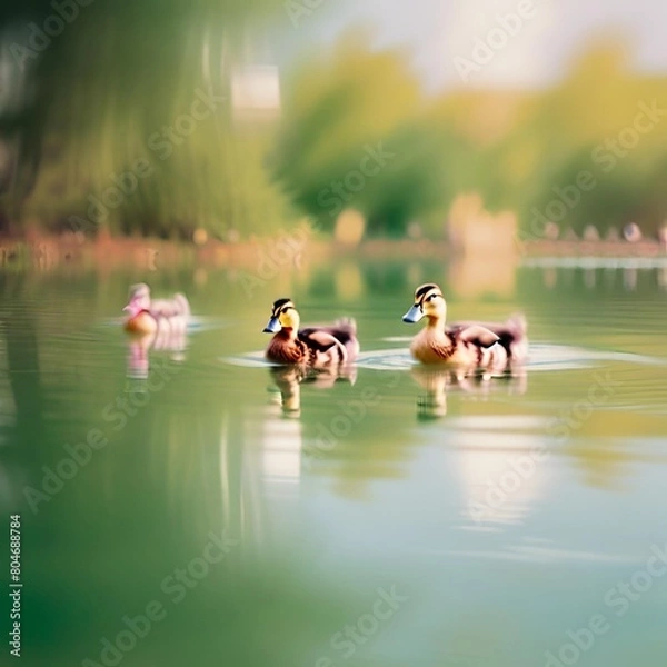 Fototapeta Landscape photo of ducks playing on the water.
