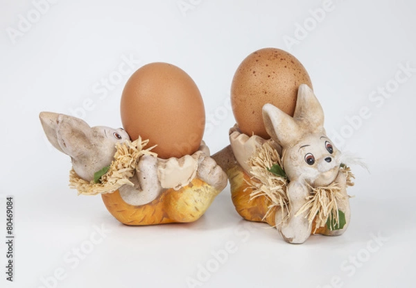 Obraz Rabbit shaped egg cups with boiled egg