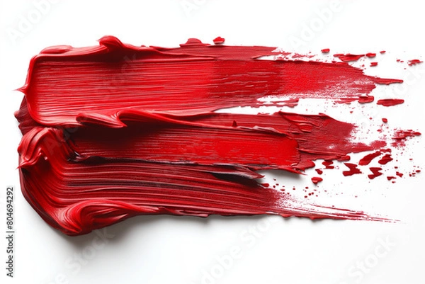 Fototapeta A red brush stroke on a white background