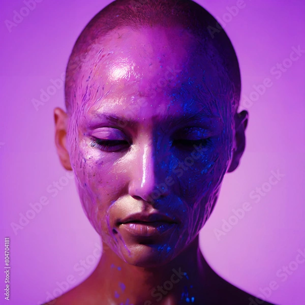 Fototapeta Artistic Portrait with Purple Lighting and Textured Skin