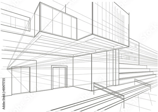 Fototapeta Architectural sketch of a cubic building