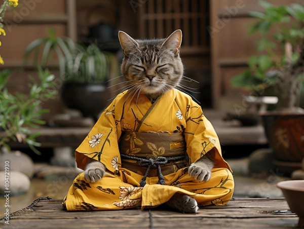 Obraz cat in oriental clothes meditates